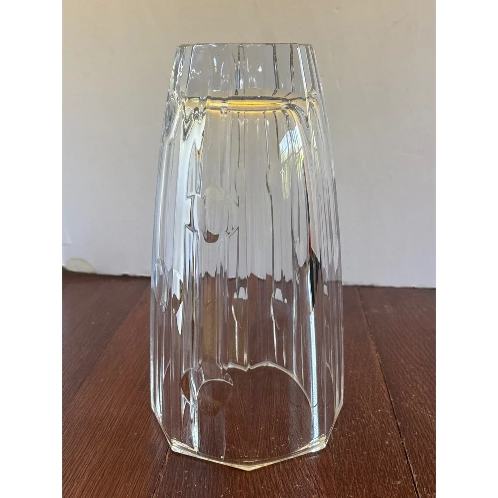 Heavy Clear Lead Crystal Vase Paneled‎ Vertical Ribbed Octagonal Base 10 Inch